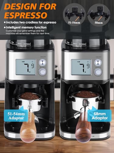Homtone Electric Coffee Grinder Conical Burr, Coffee Grinder for Portafilter, 51 Precise Grind Settings for Espresso/Drip/Pour Over/French Press, Anti-Static, 12 Cup, 165W - Image 3