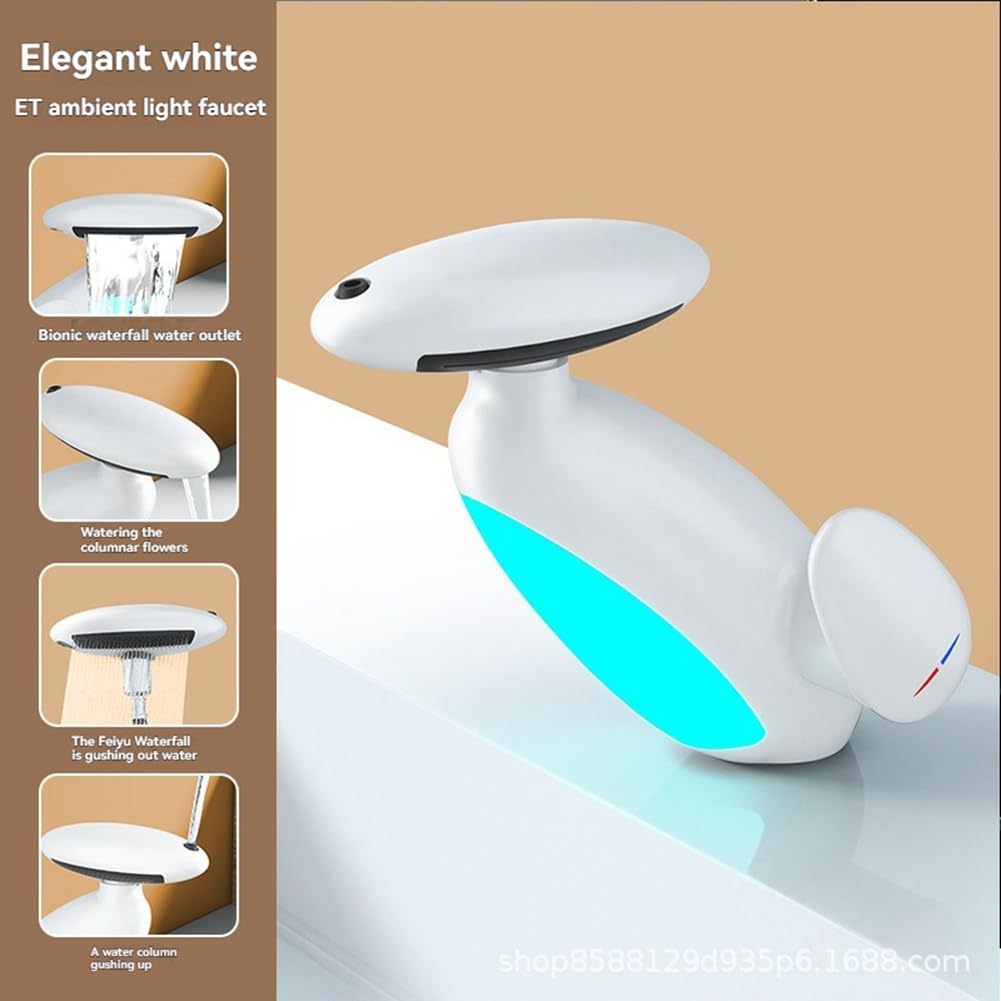 Wylot LED bateria umywalkowa 4 tryby obracany o 360° wyciągany kran wrażliwy na temperaturę zlew odporny na kapanie przełącznik ciepłej zimnej wody światło LED A