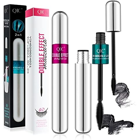 2 in 1 4D Fibre Mascara, 2 Pcs Superstrong Waterproof Mascara for Natural Lengthening Thickening Curling Effect, Smudge Proof Black Mascara Natural Mascara Eye Makeup Mascara Cover