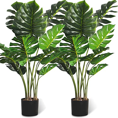 FLOWORLD Artificial Monstera Plant 4FT Tall Fake Swiss Cheese Plant Potted Faux Tropical Floor...