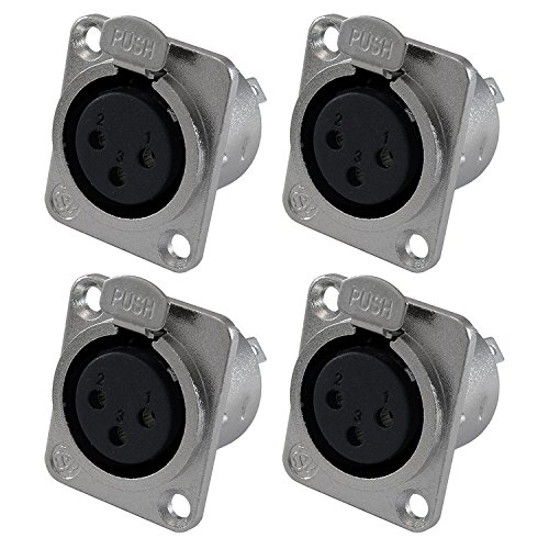 Bloepum XLR Female Jack 3 Pin - Panel Mount Jacks D Series Size XLR-F - 4 PACK