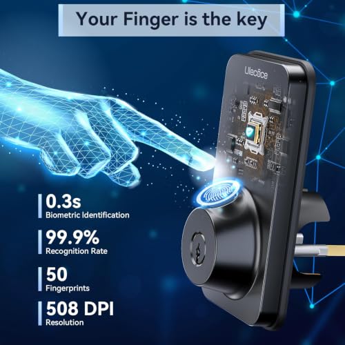 Image of Ulecoce Fingerprint Keypad Deadbolt with Knob Set, Keyless Entry Door Lock with App Control, Door Locks for Front Door, Auto Lock&One-Touch Lock, 100+ User Codes&5 Keys, Easy Installation, Matte Black