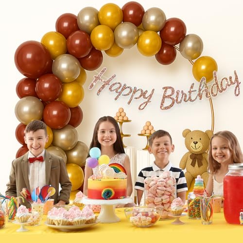 Image of Rozi Decoration Happy Birthday Decoration Set with Balloon Garland Kit (41 Pcs) - Burgundy, Gold & Silver Balloons with Paper Glitter Happy Birthday Banner for Celebration Decor