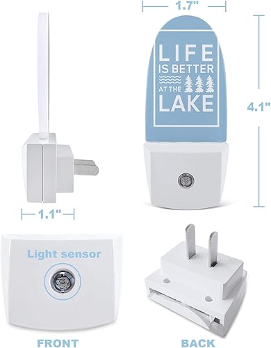 Miniatura 7 de Life is Better at The Lake - Luz nocturna LED enchufable, luz nocturna artística azul y blanca con sensor de atardecer a amanecer, luz nocturna