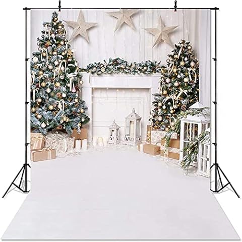 Avezano Christmas Photography Backdrop for Children Kids Portrait Photoshoot Indoor White Fireplace Wood Floor Xmas Background for Photo Studio (6x8ft) Cover