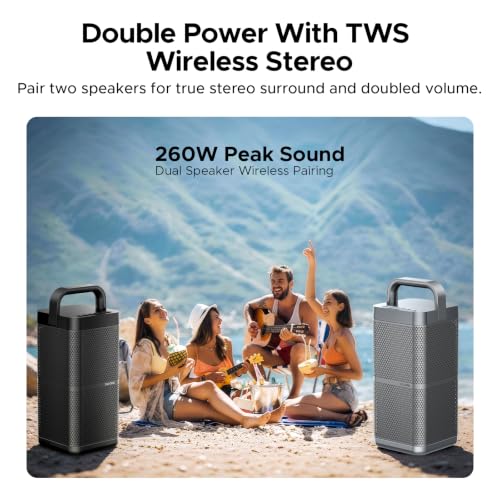 Portable Bluetooth Speaker with Deep Bass, 130W Peak, IP66 Waterproof, 13H Playtime, Fast Charge, Large Party Boombox with TWS Pairing, Outdoor Speaker with USB/AUX, for Jobsite, Beach, Camping -Black - image 7