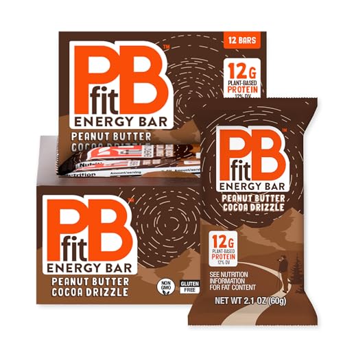 Image of PBfit Peanut Butter Cocoa Drizzle Energy Bars, 12g Protein, 5g Fiber, Gluten Free, Vegan, Plant-Based, Non-GMO, 2.1 Oz (Pack of 12)