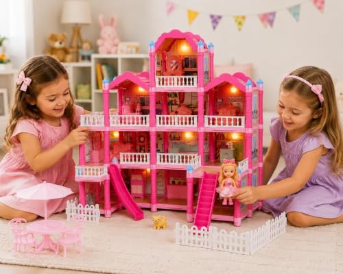 Image of HIGHTOYSWORLD Doll House 11 Storey Miniature Toy Building | 4 Dolls Included, Ages 6 and Above, 120 Min Assembly (11 Room)