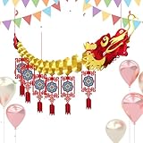 Jvjggag 中国の旧正月の写真の背景、旧正月の装飾 - クリエイティブ ドラゴン デコレーション セット 旧正月 中国の背景 | ドラゴン年写真背景バナーラッキーハングオーナメント