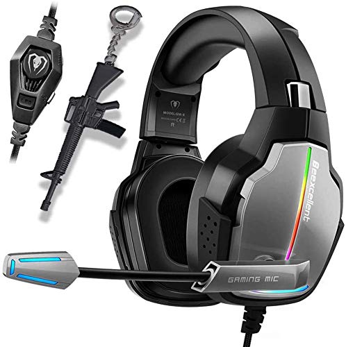 Cascos PS4 con Micrófono para Xbox One PC Nintendo PS4 Tableta Laptop, Auriculares con Pro Stereo, Iluminación RGB