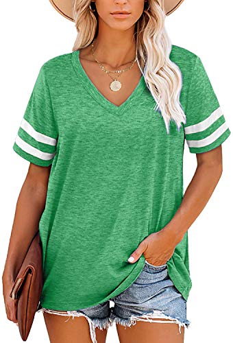 Angerella Womens Short Sleeve Shirts Casual V Neck Summer Tops Loose Fit Green T-Shirt L