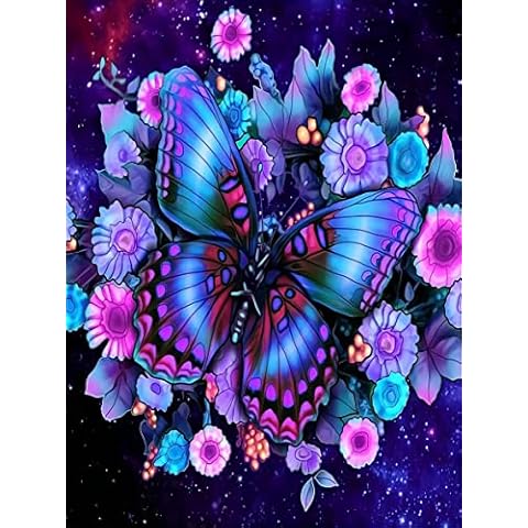 Embroidery Diamond Art, Diamond Embroidery Paintings 5D Diamond Paint Kits Butterfly Flower DIY Embroidery Pictures for Home Wall Decor(30 × 40 cm) Cover