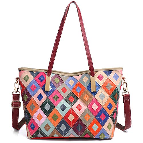 Bolsa feminina multicolorida, de couro legítimo, bolsa de mão colorida, Multicolorido-l, Large