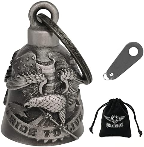 Dream Apparel Motorcycle Bell for Biker US Flag Riding Bell Guardian Bells Motorcycle Accessory or Keychain for Luck, With Bag Gift Box