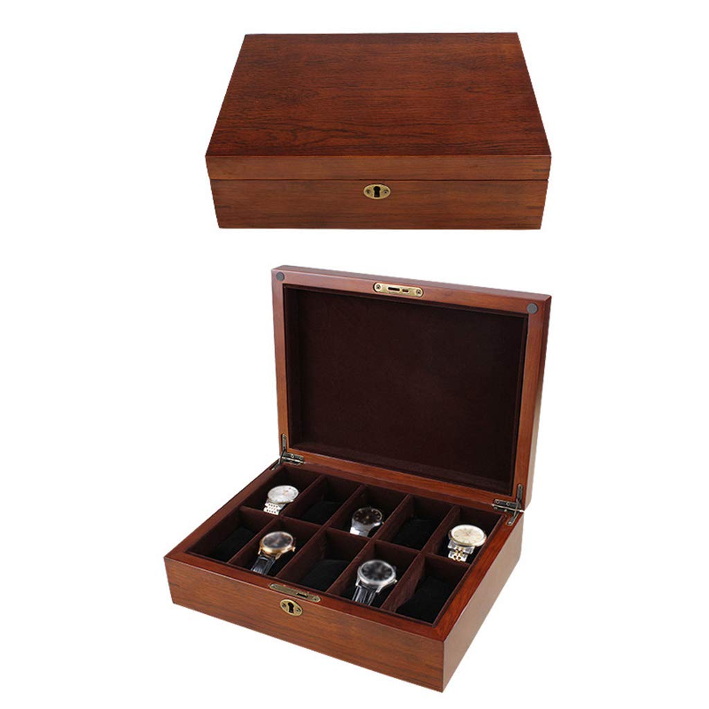 MUSUMI Caja organizadora de almacenamiento de joyas de lujo con tapa de Cristal para 10 relojes, caja organizadora con 10 almohadas de almacenamiento extraíbles para Hombres y Mujeres