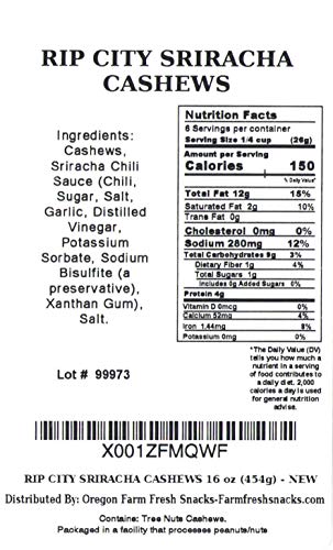 Oregon Farm Fresh Snacks - Rip City Sriracha Cashews (16 oz)