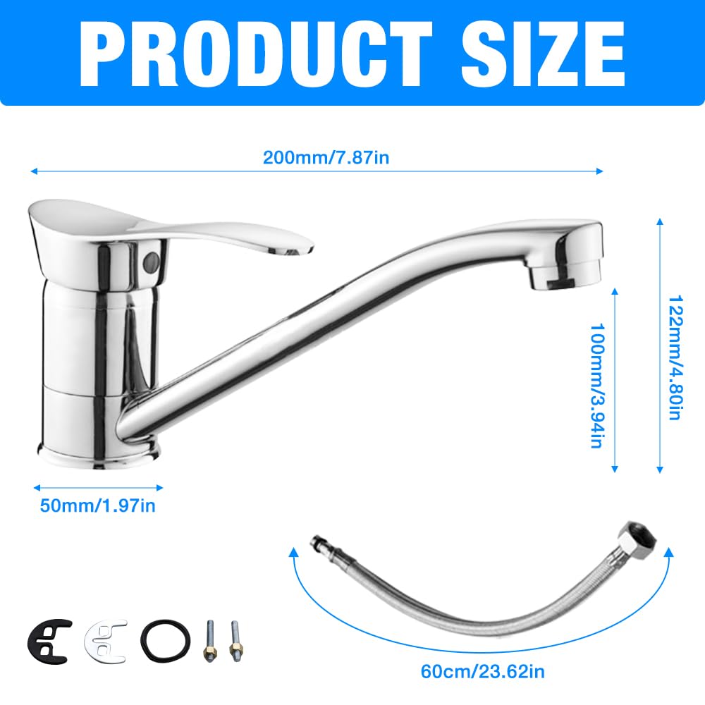 Küchenarmatur, Spültisch-Einhebelmischer, Einhebel Küchenarmatur, mit 2 Anschlussschlauch(40cm), für Küche, Bad, Balkon, 360 ° Drehbar
