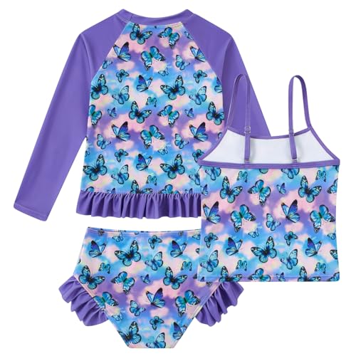 Image of BFUSTYLE Girls Swimsuit 3 Pieces Rash Guard Kids Long Sleeves Bathing Suit 3-8 Years Sun Proction Swimwear Tankini