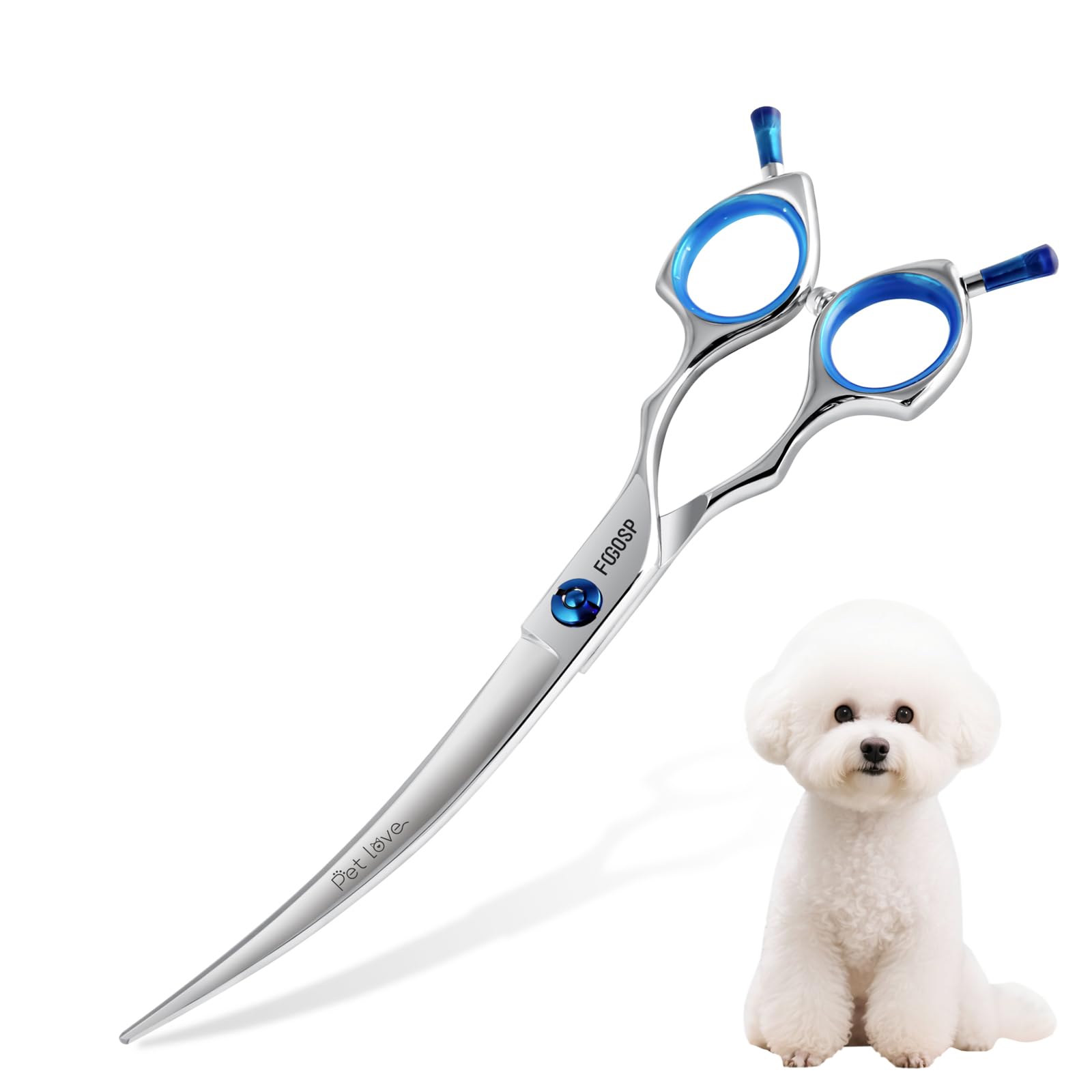FOGOSP Curved Dog Grooming Scissors 7.5 in Curve Shears for Pet Dogs Cat Japan 440C 30°Arc Upward & Downward Classic Handle for Trimming Face and Paws(7.5, Curved)