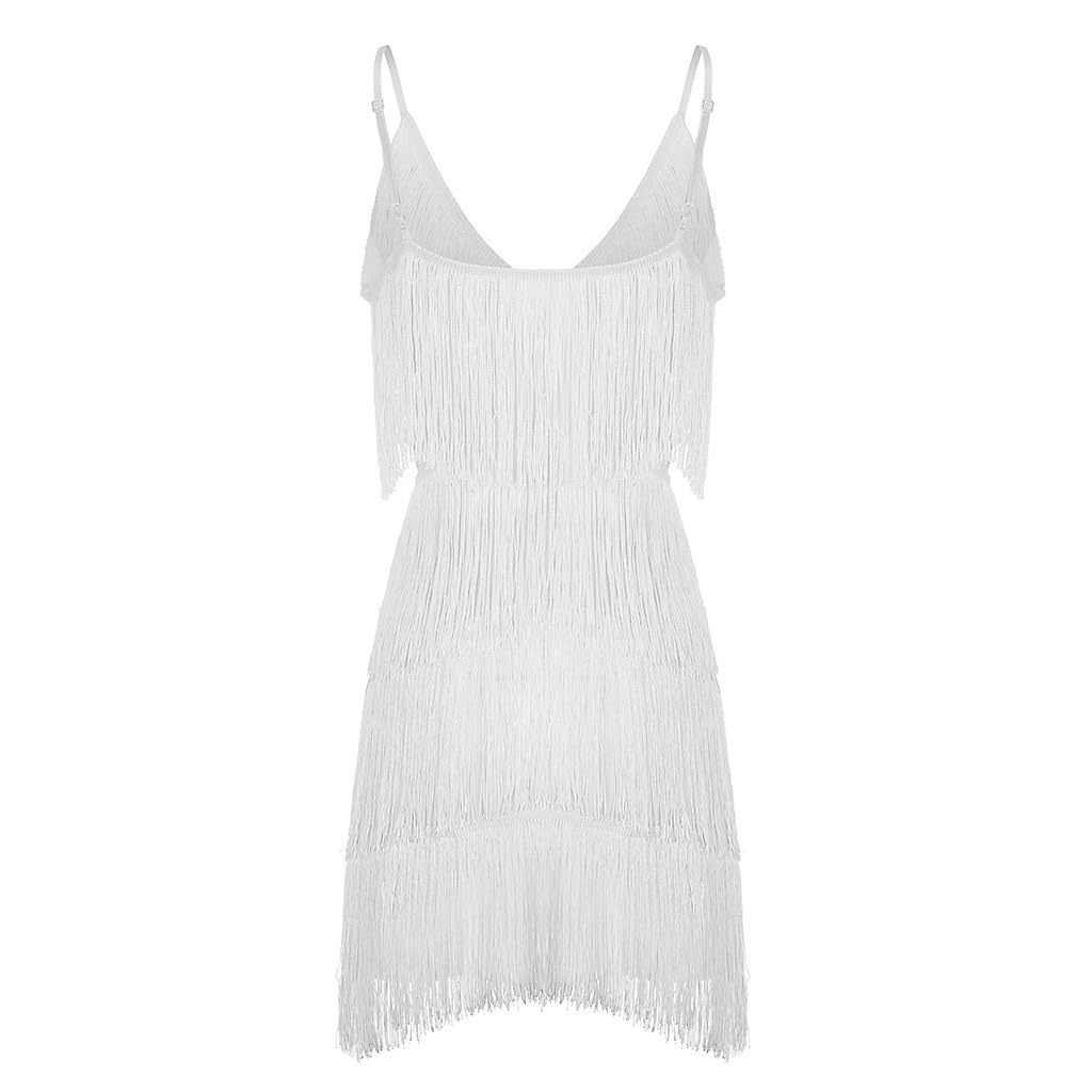 Vestido casual para mujer, con cuello en V, con flecos, sexy, para primavera, verano, cóctel, playa, bloque de color, espalda descubierta, estilo occidental, favorecedor, boda, elegante, fiesta