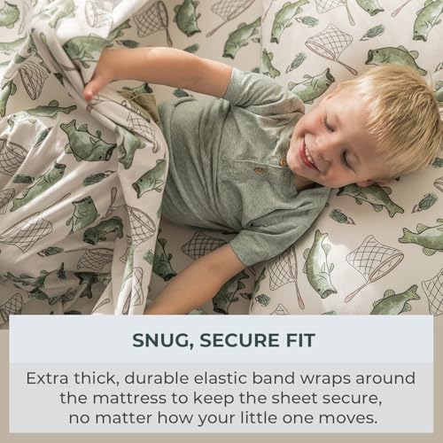 Image of Pobibaby Twin Sheet Set Kids, 3-Piece, Cotton Blend (Gone Fishing) | Kids Bed Sheet Set, 3-Piece, Fitted Sheet, Flat Sheet, Pillowcase, Cotton Blend, Deep Pockets, Soft, Machine Wash, Seasons