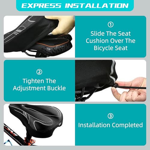 SERTRI Stationary Bike Seat Cushion, Black Exercise Spin Bicycle Memory Foam Padded Bike Seat Cover for Comfort Indoor and Outdoor Cycling, Comfortable with Pel0’ton Replacement Bicycle Saddle Cover - Thumbnail 5