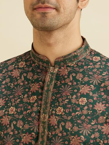 Image of Manyavar Men's Viscose Blend Floral Print Kurta Pyjama Set (2pcs)