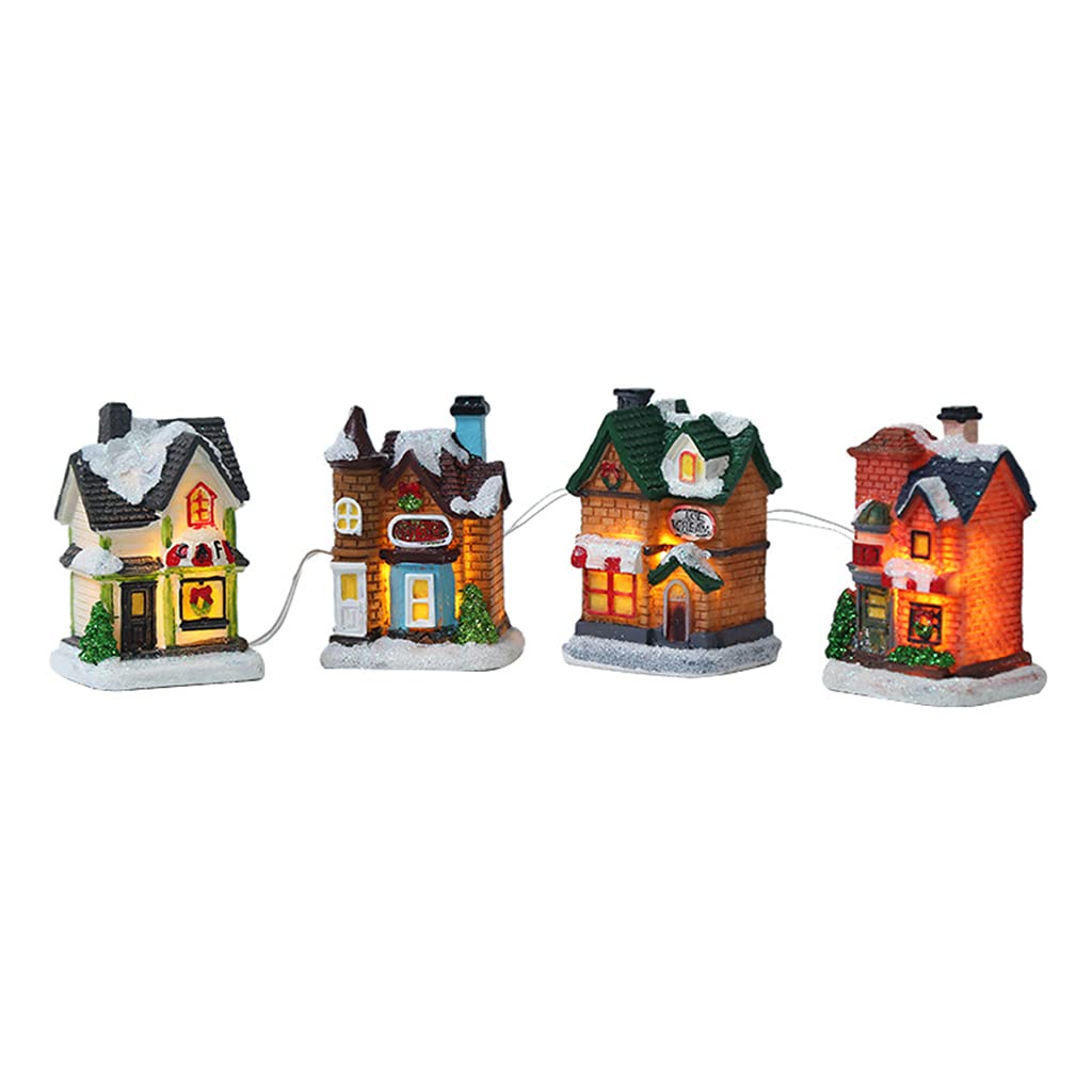 Decoración de Navidad, casa de luz, escena navideña, pueblo, pueblo, con cálida casa de ensueño, regalos para niños