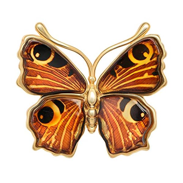 ANDANTE Premium Collection – Colgante de ámbar del mar Báltico auténtico en plata de ley 925 de 14 quilates * mariposa * * * Dos modos de uso – Certificado – Oro del mar – Color coñac
