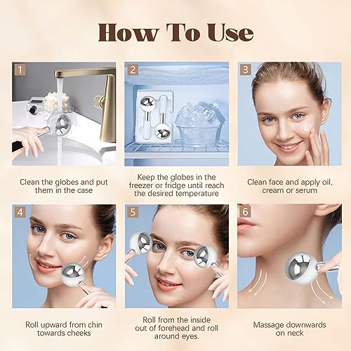 360 Rotating Ice Globes for Face, Unbreakable Stainless Steel Cryo Globes with Carry Case, Ideal Skincare Cryo Sticks, Ice Roller Ball for Face & Eyes Puffiness Relief - Estheticians Approved - Image 7