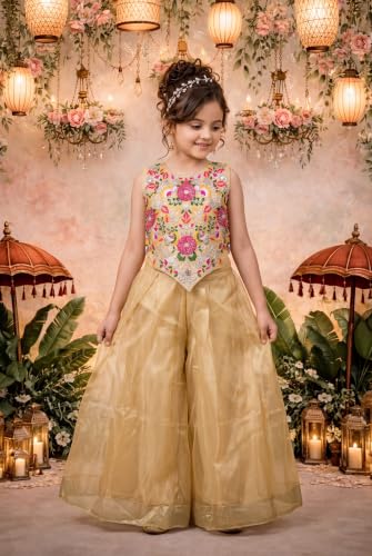Image of Girls Art Silk Embroidered Kurta & Sharara Set | Festive & Wedding Traditional Outfit | Ethnic Wear for Kids | Stylish Sharara Suit Set