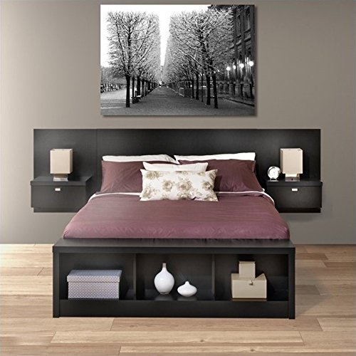Prepac Series 9 Platform Storage Bed with Floating Headboard in Black - King, Bench not included
