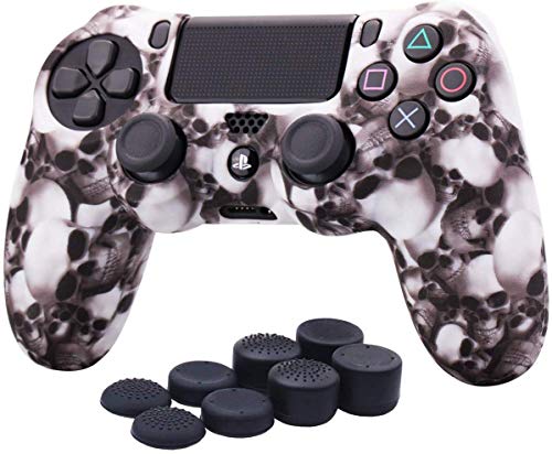YoRHa Water Transfer Printing Skull funda de silicona para Sony PS4 / slim / Pro controlador x 1 (Blanco) con agarres Pro x 8