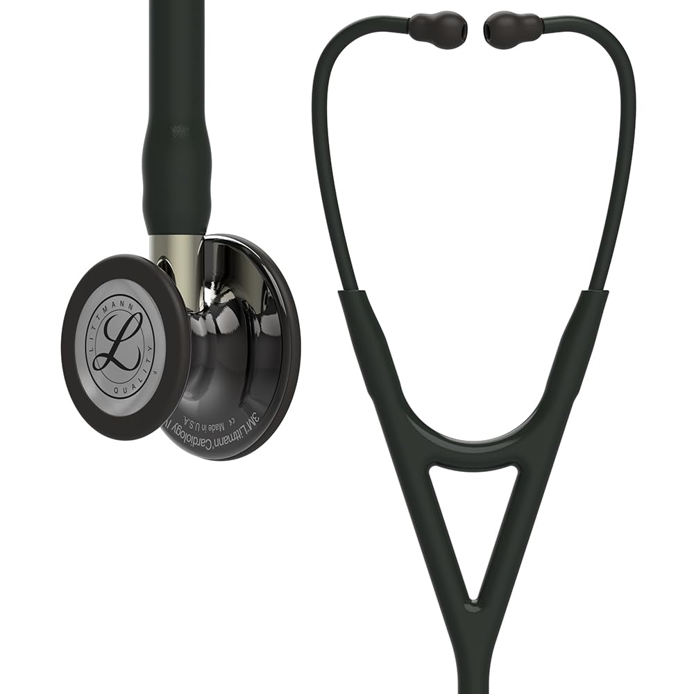 3M Littmann Cardiology IV Estetoscopio con Grabado Gratuito y Linterna Pupilar de Regalo (Negro/Smoke Edition/High Polish/Champagne Stem)
