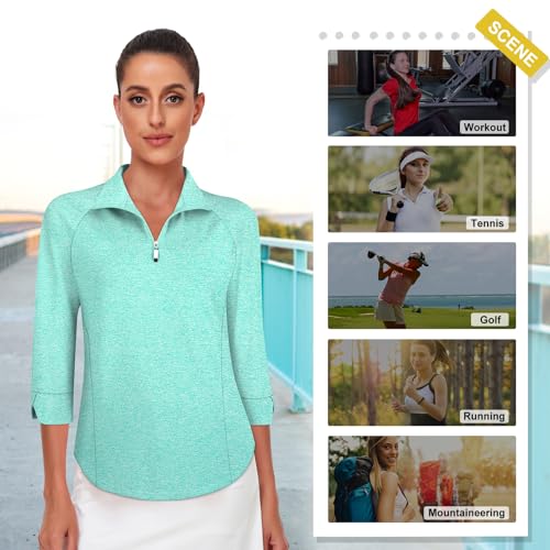 Image of Cucuchy Style Womens Golf Shirt 3 /4 Sleeve Quarter Zip Workout Tennis Tops Quick Dry UPF 50+ Shirts