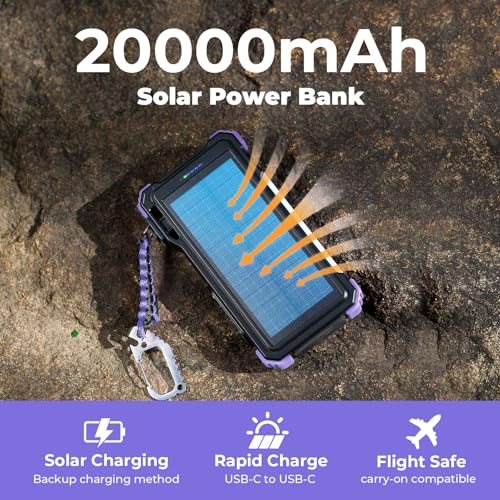 Image of BLAVOR Solar Power Bank 20000mAh Built-in Cables, Wireless Charger for Phones & Apple Watch, 20W Fast Charging Battery Pack with USB C, Flashlight, Solar Charger for iPhone, iPad, iWatch, Samsung