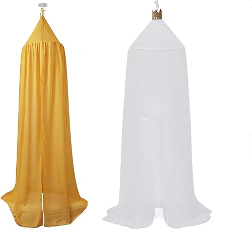 Dyna-Living Toldo de cama blanco y cortinas amarillas para cama