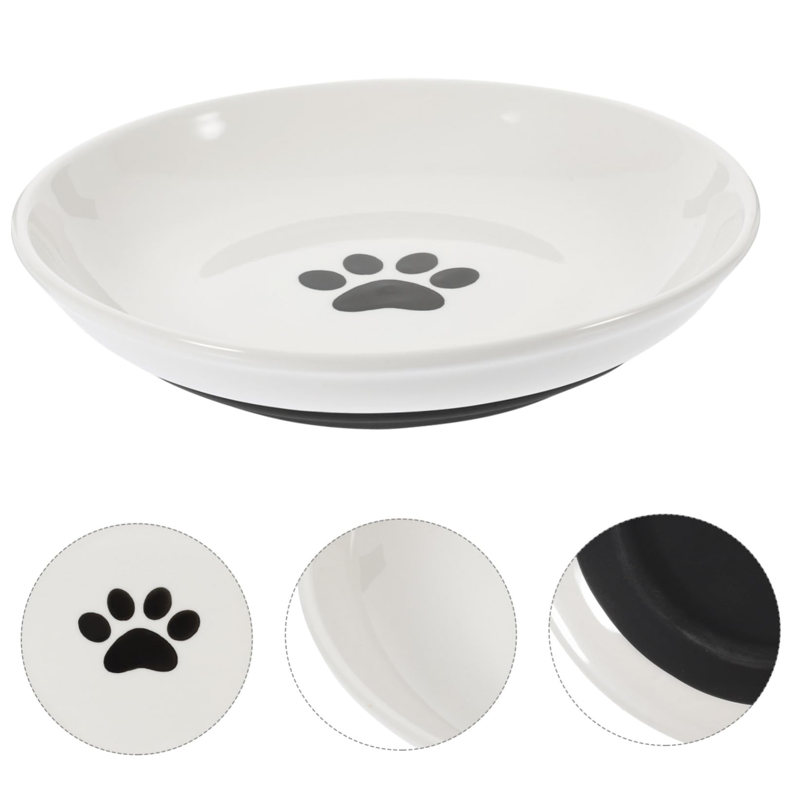 ibasenice Ciotole in Ceramica per Gatti, Piatte e Larghe, Base in Silicone Antiscivolo, 3 Pezzi, una Pappa Confortevole e Sana