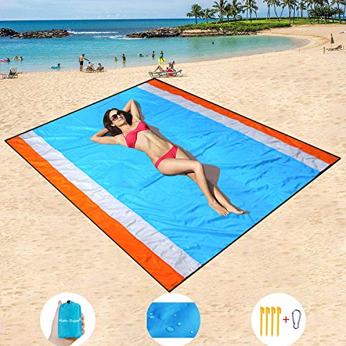 Mumu Sugar Sand Free Beach Mat Oversized 10'x9â€™ Sand Proof Beach Blanket Outdoor Picnic Mat for Travel, Camping, Hiking and Music Festivals-Lightweight Quick Drying Heat Resistant