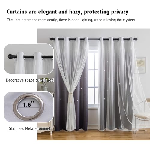 Image of Anytime Star Blackout Curtains for Girls Bedroom Kids Room, Dark Grey