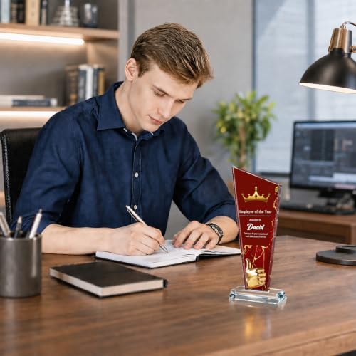 Image of Custom Crystal Trophy Award Personalized Plaque Award with Text Logo Photo Awards Trophies for Employee Recognition Team Graduation Personalized Office Gifts for Boss Coworker Teacher