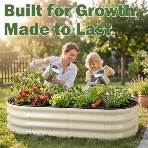 Image of 2 PCS Galvanized Raised Garden Bed 4x2x1 Ft, Oval Metal Outdoor Planter Box Kit with Safety Rubber Edge, Easy Assemble Bottomless Large Planting Container for Vegetable, Flower, Fruit, White