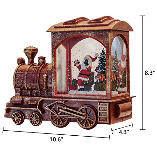 Image of Eldnacele Singing Christmas Train Snow Globe with Music & Timer, Lighted-up Battery Operated Glittering Lantern for Christmas Table Centerpiece Decoration and Gift- Santa