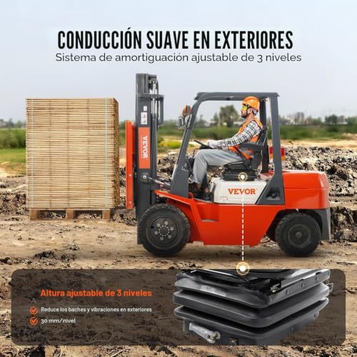 Miniatura 3 de Vevor Asiento Universal Para Carretilla Elevadora Asiento De Tractor Plegable Respaldo Ajustable Con Cinturón De Seguridad Reposabrazos 3 Niveles Absorción De Impactos Para Cargadora Excavadora