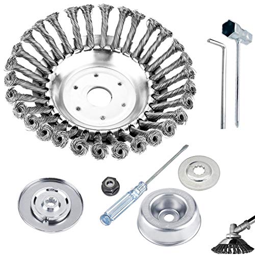 GS Alderaul Upgraded 6 in Steel Wire Brush Cutter Trimmer Head Kit, 8 Pcs Weed Eater Wire Brush kit, with Weed Eater Blade Adapter Kit, for String Trimmers, Weed Eater Head, Lawn Mower, Rust Removal.