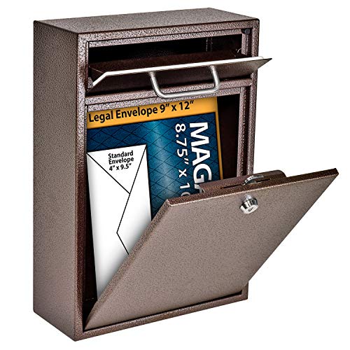 Mail Boss 7418 High Steel Locking Mounted Mailbox-Office Drop Comment Letter Deposit, Bronze Tamper-Proof Wall Hanging Secured Document Box, Medium #TOP4