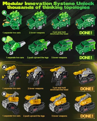 Image of Yivsen Collision Transforming Dinosaur Car Toy, 2 in 1 Magnetic Cars Transform into Dinosaur Toys, Car Crash Dino Robot Toy for Kids, Ideal Birthday Party Gift Toys for Kids Boys Girls, Black Green