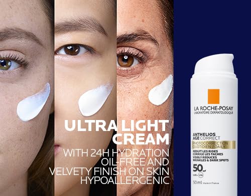 La Roche-Posay Anthelios Age Correct SPF50 Cream 50ml – Anti-Ageing Day Sunscreen, Smooths Wrinkles & Firms the Look of Skin with Very High UV Protection for Sensitive Skin