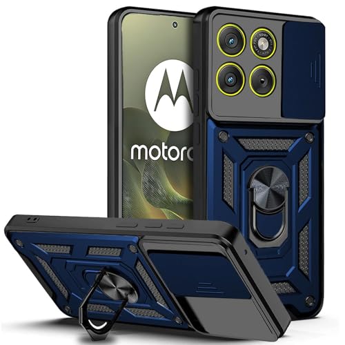 Image of SPAZY CASE Moto Edge 70 5G Back Cover | Heavy Duty Hybrid Case with 360 Degree Rotating Finger Ring Holder + Slider Shutter Camera Protection Case for Moto Edge 70 5G - Blue