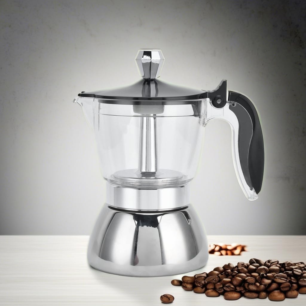 Pot,4 Cup Coffee Pot Stainless Steel Coffee Maker Crystal Glass-Top Stovetop Pot Coffee Maker Kitchen Supplies